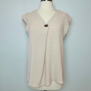 NWT AZ Fashion Blouse Women's L/XL Beige Relaxed Fit Cap Sleeve Vacation Cruise